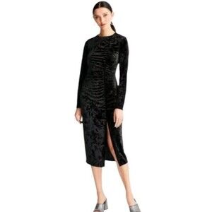 Future Collective Midi Dress Womens XS Black Crushed Velvet Whimsygoth Wednesday